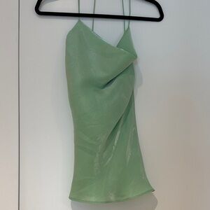 Sfizio Italian Mint Green Draped Satin Tank Top - Women